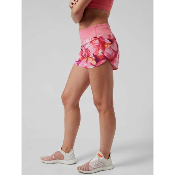 Athleta Run With It Shorts Activewear Mid Rise Floral Pink Size Small - Picture 3 of 10